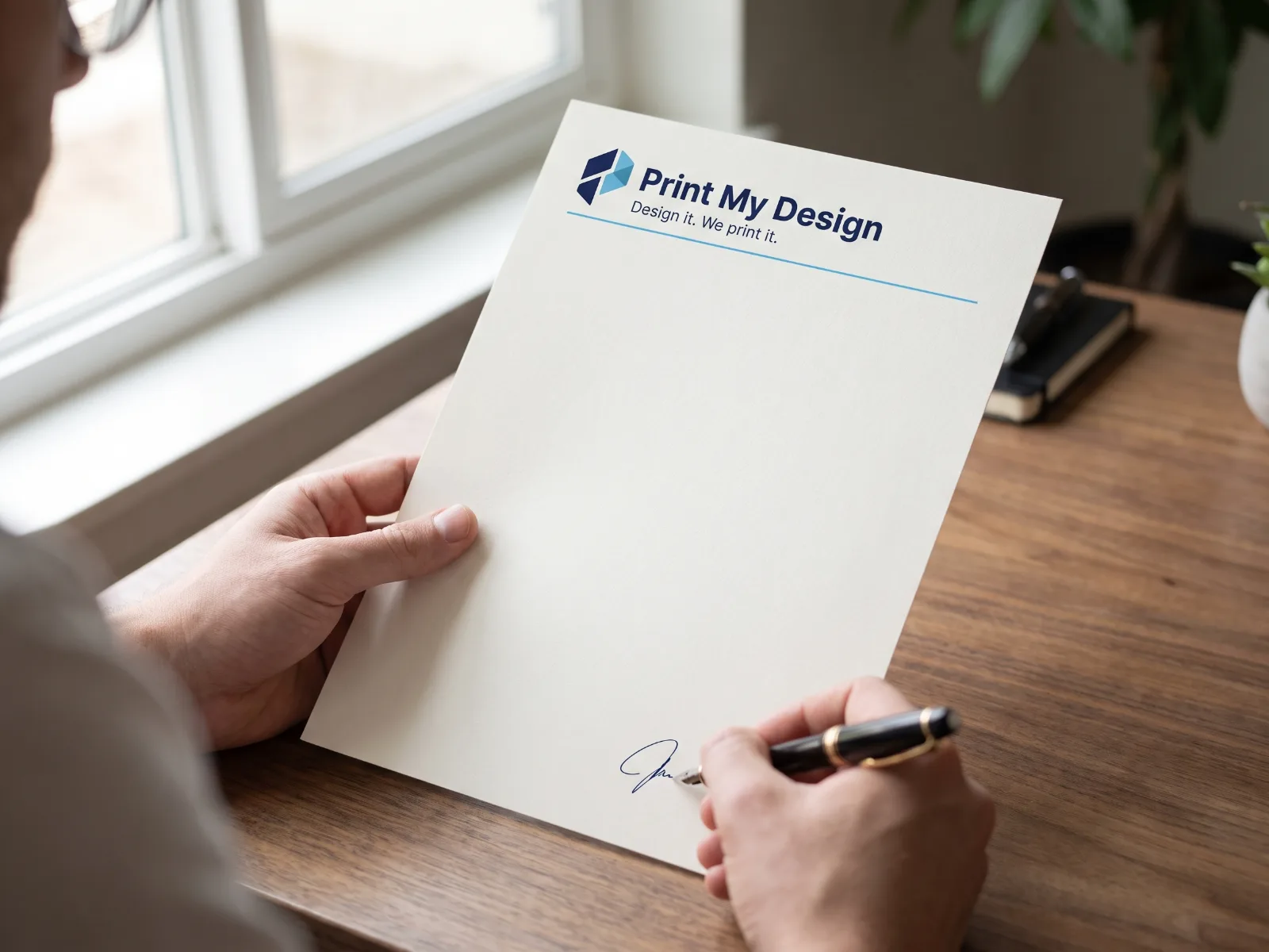Letterheads held in hand