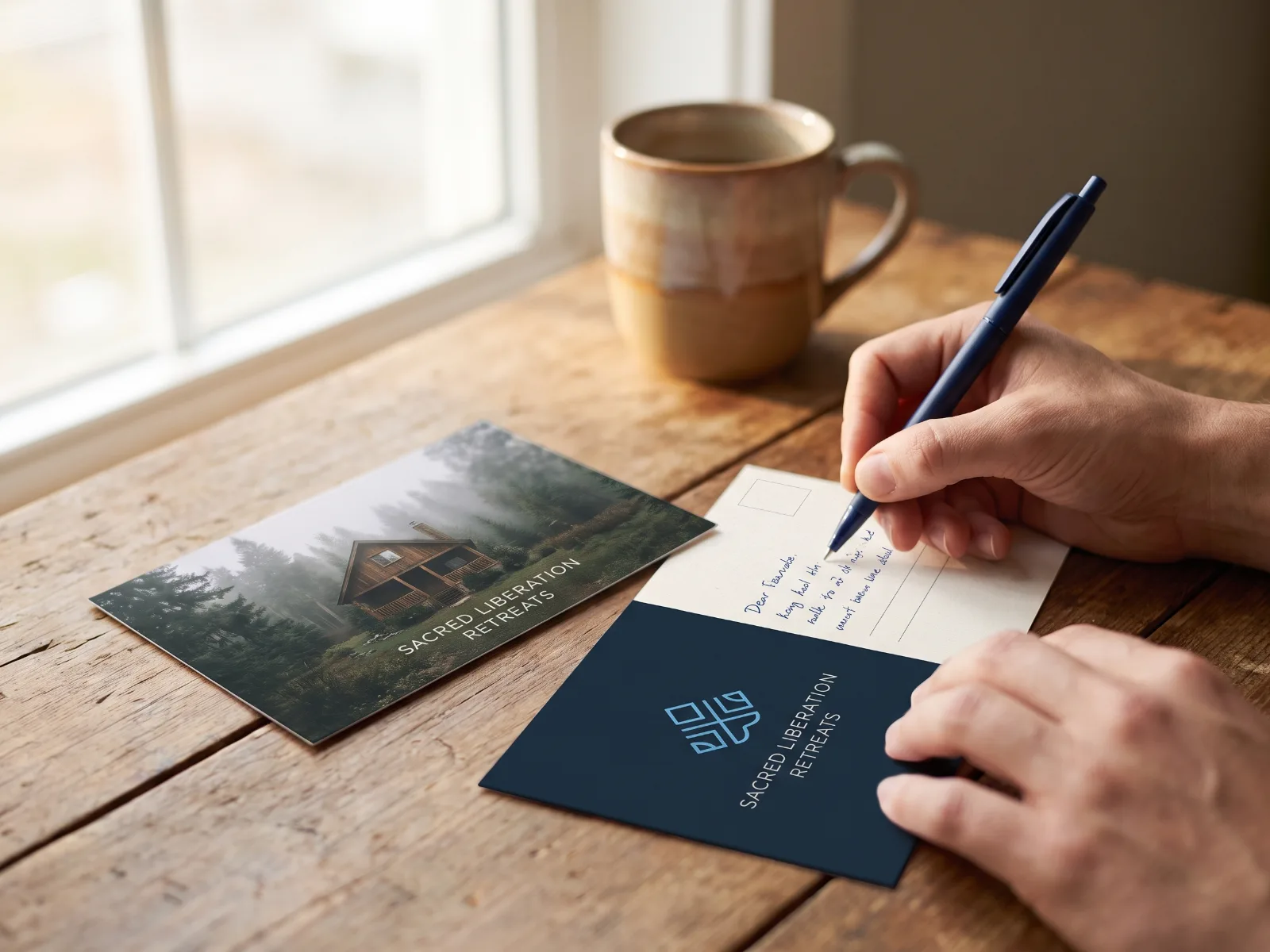 Postcards held in hand